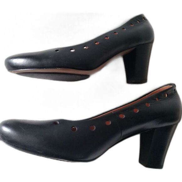 Gentle Souls Black Leather Heels Pumps Reno 6.5 Block Classic Career Comfort - Picture 1 of 13